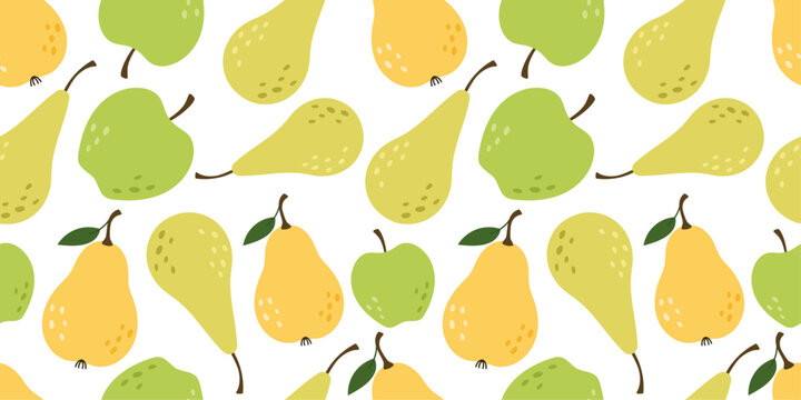 Seamless pattern with apples and pears on a white background