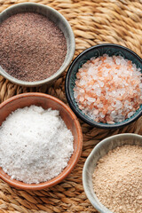 Bowls with assorted speciality salt