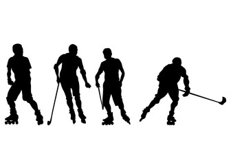 Hockey player on roller skates on white background