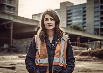 Female construction worker wearing high vis - Generative AI