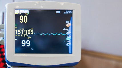 Medical vital sign monitor screen in operating room or hospital.Heart rate or blood pressure was...