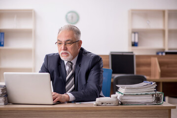 Old male boss employee working in the office