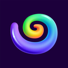 Spiral sign rainbow-colored logo. Multicolor gradient icon. 3D render style glossy colorful emblem.