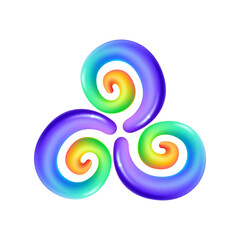 Triangle made of spirals rainbow-colored logo. Multicolor gradient icon. 3D render style glossy colorful emblem.