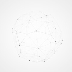 Sphere consisting of dots and lines on a white background. Network connection structure. Big data visualization. 3D rendering.