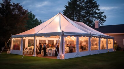 White clean wedding party tent. Where you can organize your wedding - obrazy, fototapety, plakaty