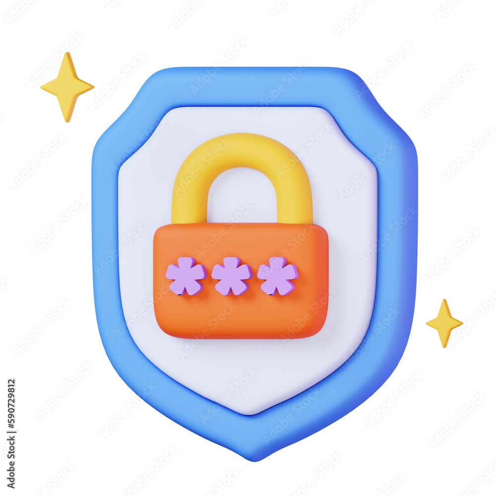 Aufkleber security shield with padlock and password isolated on white background. privacy icon concept. 3d ren