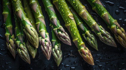 Asparagus, adorned with glistening droplets of water. Generative AI