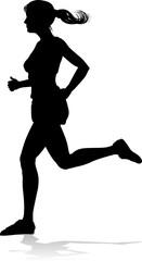 Fototapeta na wymiar A Runner silhouette sprinter runner or jogger running track or jogging. Detailed person silhouette in outline. Woman female athlete racing.