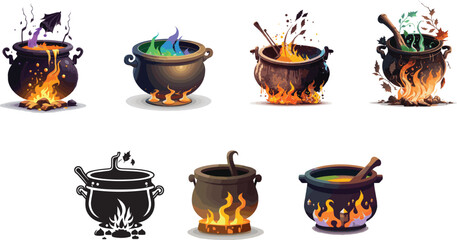 Vectors bundle of cauldron. Halloween spooky  editable vectors