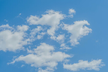 Naklejka na ściany i meble Fluffy white clouds in a clear blue sky.