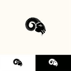 silhouette illustration of horned goat head for logo