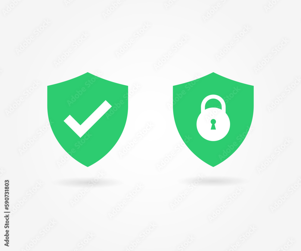 Poster security shield icons. shields with a checkmark and padlock icon.