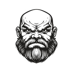 angry giant, vintage logo concept black and white color, hand drawn illustration