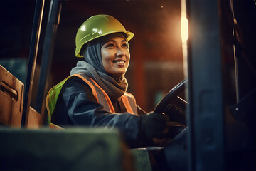 Female forklift driver - generative AI