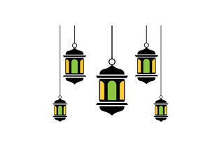 Lantern with colorful lights. Editable lantern. Ramadan Islamic design for designing. Vector clip art of lantern. Set of lamps