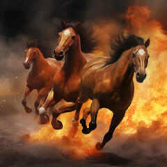 Horses Running Through Fire, Generated by Generative AI 