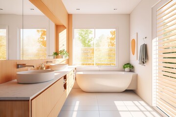 Fototapeta na wymiar bathroom interior with bathtub and shower generative ai