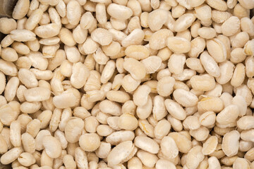 White kidney beans soaked in cold water, top view