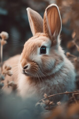 Close-up of cute bunny with soft colors