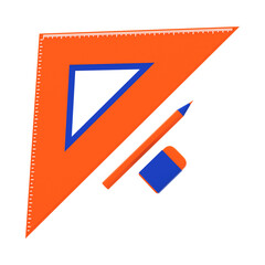 Orange & blue pencil, ruler, and eraser set 3D icon