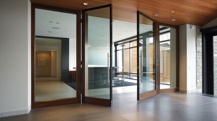 Fototapeta na wymiar Interior glass door, room divider. A trademark of modern appearance