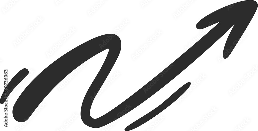 Poster doodle arrow. hand drown lines and curve scribbles. sketch of abstract pointer in different shape