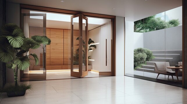 Interior glass door, room divider. A trademark of modern appearance