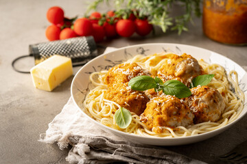 Spaghetti pasta with meatballs