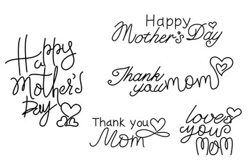 Set of Mother's day Calligraphy. Decorative lettering collection for happy mother's day. 