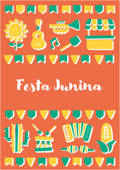Festa Junina decorative illustrations for postcards, banners and posters.A-size vertical.