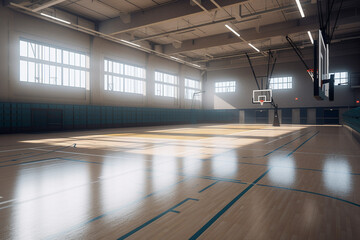 Empty, Sunlit Gymnasium in a High School: Where Memories Were Made