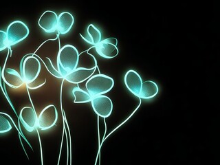 Digital artwork, a bouquet of luminescent flowers. Generative AI.