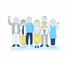 笑顔のシニア世代の男女6人　全身