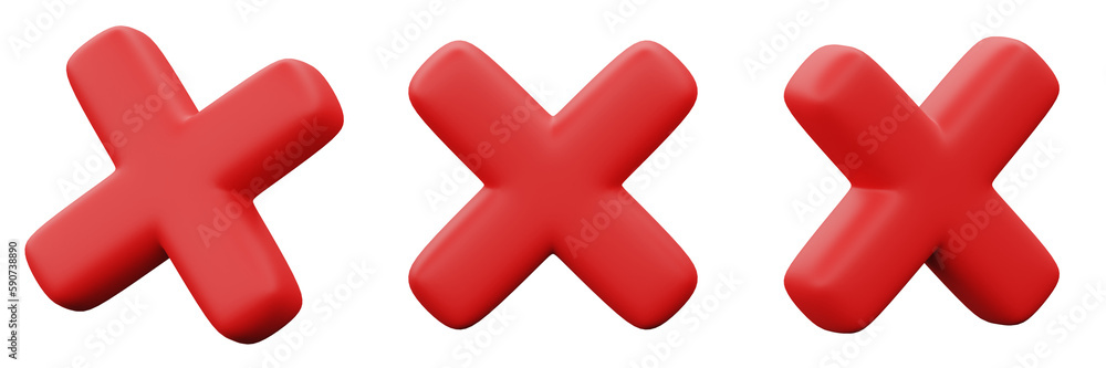 Poster 3d illustration red cross or close icon for creative user interface web design symbol
