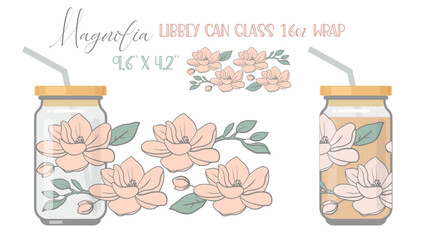 Printable Full wrap for libby class can. Floral pattern with magnolia flowers © Katsiaryna