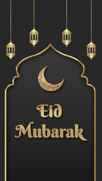 Luxury Black Gold Social Media Stories Template Happy Al Adha 2023, Eid Mubarak Banner Story Post 