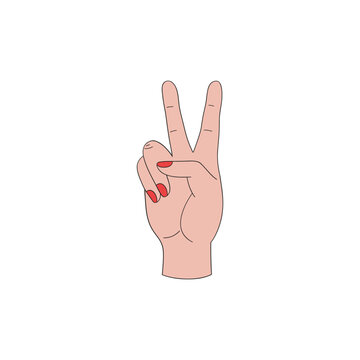 Peace gesture vector clip-art isolated on white. Women hands showing hippie groovy peaceful mood. Vector illustration isolated on white.