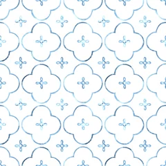 Tapeten Seamless watercolor pattern. Blue and white tile ornament. Handwork with paints on paper. © flovie