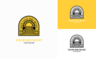 Stamp logo style for a brewery company Sun God Brewery