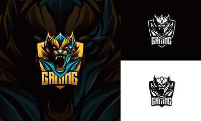 Teal tiger mascot logo for gaming Colorful sport emblem with tiger Vector illustration isolated on background