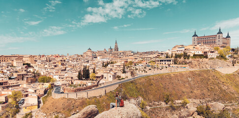 Naklejka premium Travel in Europe- tourism at Toledo city panoramic view