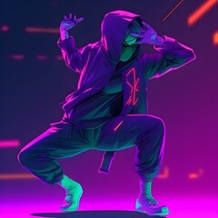 "Electric Shadow: A Neon Ninja in the Metaverse" / Generative AI Artwork