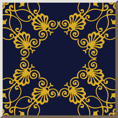 Ceramic tile pattern spiral curve check cross golden frame crest flower