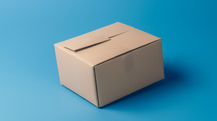 A small delivery carton with a blue background and real material.