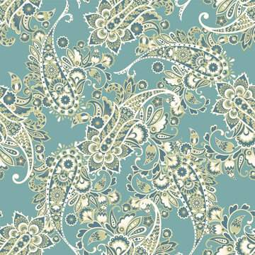 Traditional seamless paisley pattern. Vector Indian floral ornament.
