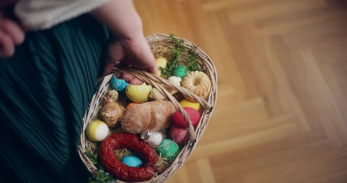 Woman Holding Easter Backet Easter Holidays Decorations