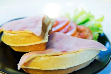 Ham and Cheese Waffles
Simple food that is popular all over the world. There are only three main ingredients: bread, ham, and your favorite cheese, but if you want to add something else. 