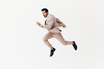man suit business businessman happy smiling running victory sexy beige winner