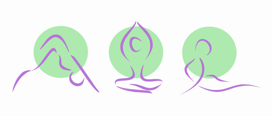 Image of a yoga posture. Line drawing of women's fitness concept, vector health illustration. Mindfulness fitness exercises. Woman yoga poses illustration. Line art of female posing. Elegant line art.